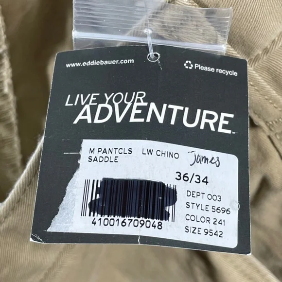 NEW Eddie Bauer Pants Mens 36 brown khaki chino straight leg outdoor casual - Picture 7 of 11
